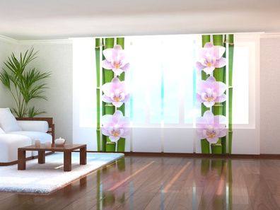 Schiebegardine pinke Orchideen und Bambus, Flächenvorhang mit Motiv, Gardine auf Maß