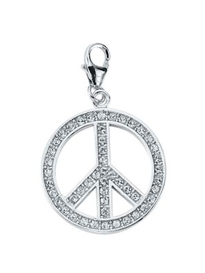 Damen Silberschmuck 925 Silber Charms Anhänger Peace-Zeichen mit Zirkonia Ø 22 mm * 1