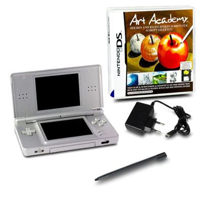 Nintendo DS LITE Konsole SILBER #73A + ähnl Ladekabel + Spiel ART Academy