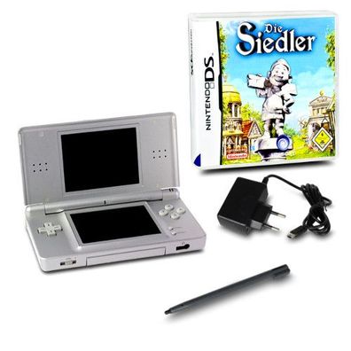 Nintendo DS Lite Konsole in Silber #73A + ähnl Ladekabel + Spiel Die Siedler
