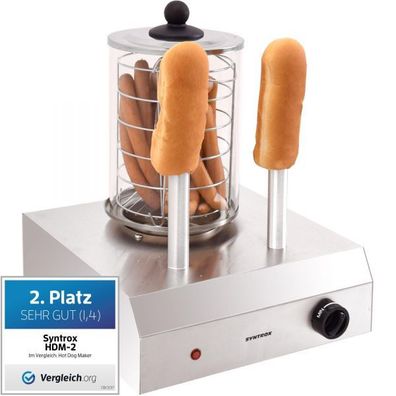 Syntrox HDM-2 Hot Dog Maker mit 2 Spießen Würstchenwärmer Bockwurstwärmer
