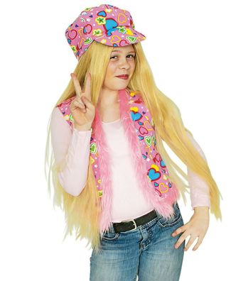 Hippie Weste Kinder pink Kostüm Herzchen bunte Kinderweste Fasching Karneval