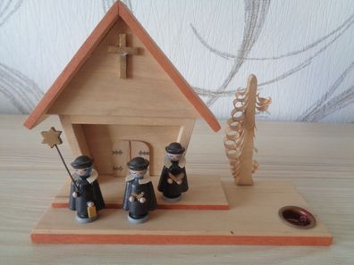 3 Sternsinger mit Kirche -Kerzenhalter für Pyramidenkerzen-Erzgebirge