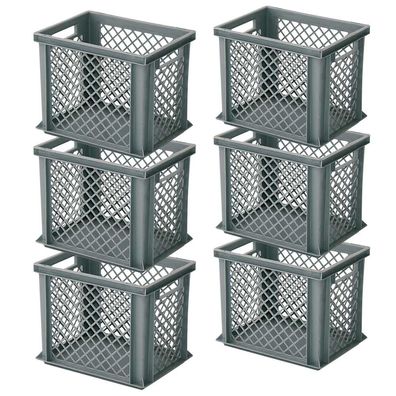 6x Stapelkorb / Eurobehälter, LxBxH 400 x 300 x 325 mm, grau, Boden geschlossen