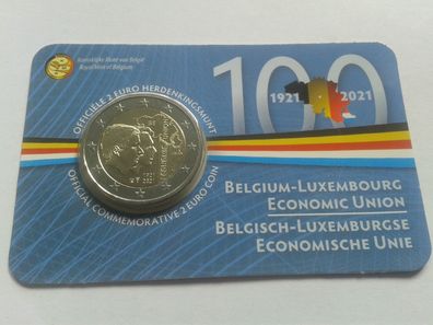 Original 2 euro 2021 Belgien coincard Wirtschaftsunion Version 1