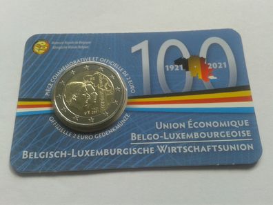 Original 2 euro 2021 Belgien coincard Wirtschaftsunion Version 2