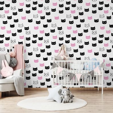 10m VLIES TAPETE Rolle Kinderzimmer Kleine Bunte Katzen Natur Muster XXL 3246