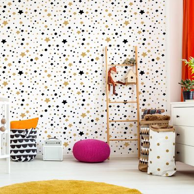 10m VLIES TAPETE Rolle Kinderzimmer Sterne Himmel Kosmos Kugeln Nacht XXL 3204