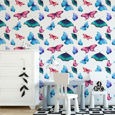 10m VLIES TAPETE Rolle Kinderzimmer Schmetterlinge Himmel Aquarell XXL 3250