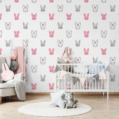 10m VLIES TAPETE Rolle Kinderzimmer Tiere Hasen Kronen Gemalt Aquarell XXL 3336