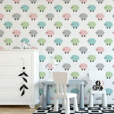 10m VLIES TAPETE Rolle Kinderzimmer Tiere Schlafende Schafe Muster XXL 2941