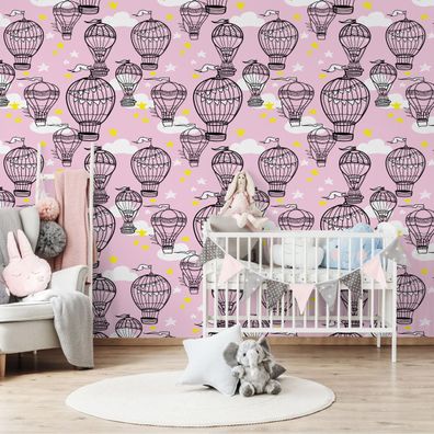 10m VLIES TAPETE Rolle Kinderzimmer Himmel Luftballons Sterne Wolken XXL 3098