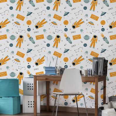 10m VLIES TAPETE Rolle Kinderzimmer Kosmos Sterne Monde Kosmonauten XXL 3777