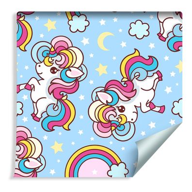 10m VLIES TAPETE Rolle Kinderzimmer Einhörner Himmel Stern Wolke Mond XXL 497