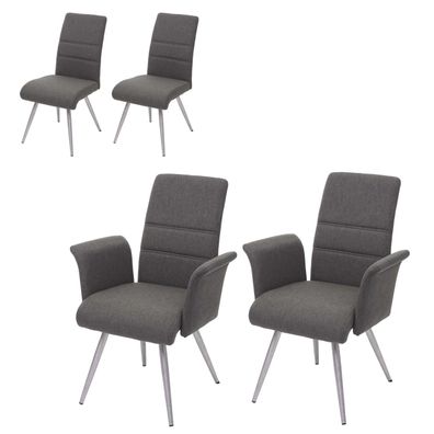6er-Set Esszimmerstuhl HWC-G55, Küchenstuhl Stuhl, Textil Edelstahl, grau