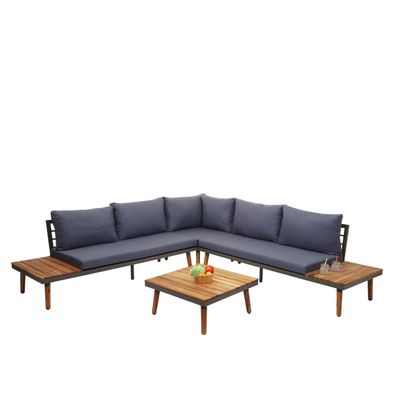 Garten-Garnitur HWC-E97, Garnitur Sitzgruppe Lounge-Set Sofa, Holz MVG-zertifiziert
