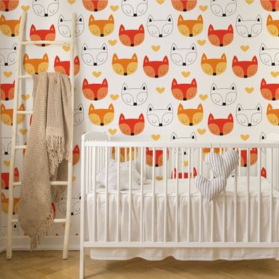 10m VLIES TAPETE Rolle Kinderzimmer Tiere Schlafende Füchse Gemalt XXL 4085