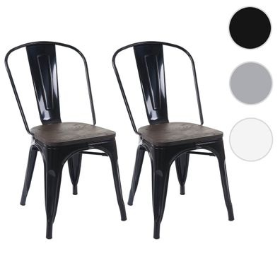 2er-Set Stuhl HWC-A73 inkl. Holz-Sitzfläche, Bistrostuhl Stapelstuhl, Industriedesign