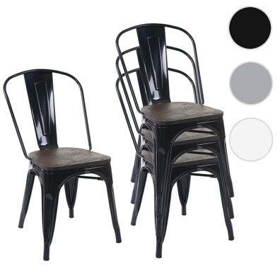 4er-Set Stuhl HWC-A73 inkl. Holz-Sitzfläche, Bistrostuhl Stapelstuhl, Industriedesign