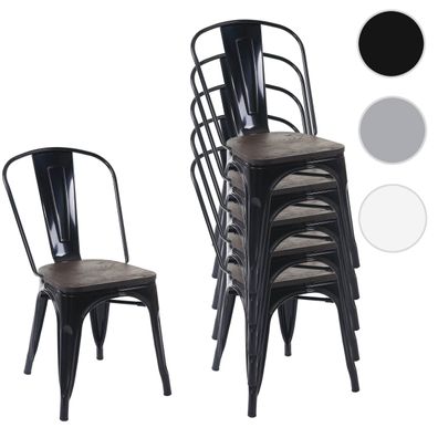 6er-Set Stuhl HWC-A73 inkl. Holz-Sitzfläche, Bistrostuhl Stapelstuhl, Industriedesign