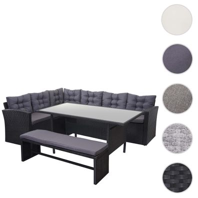 Poly-Rattan-Garnitur HWC-A29, Gartengarnitur Sitzgruppe Lounge-Esstisch-Set, schwarz