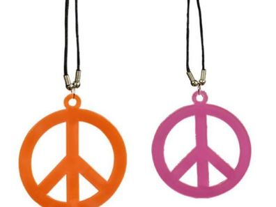Peace Amulett neon pink o orange Hippie Festival Reggae Karneval Fasching Kostüm
