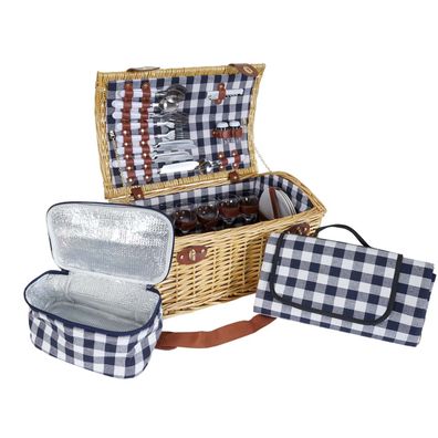 Picknickkorb-Set HWC-B23 für 6 Personen, Weiden-Korb Picknickdecke, Porzellan