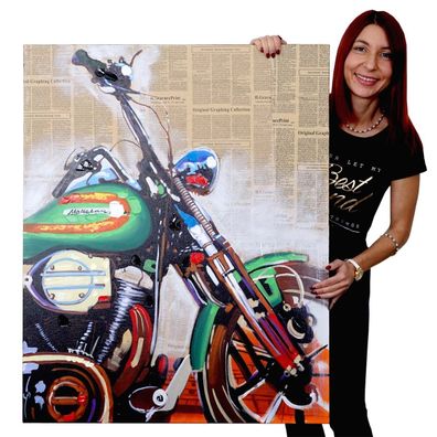 Ölgemälde Motorrad, 100% handgemaltes Wandbild Gemälde XL, 80x100cm