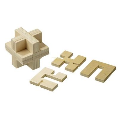 Cross-Puzzle - Sperrholz - 9 Puzzleteile - Knobelspiel - Geduldspiel