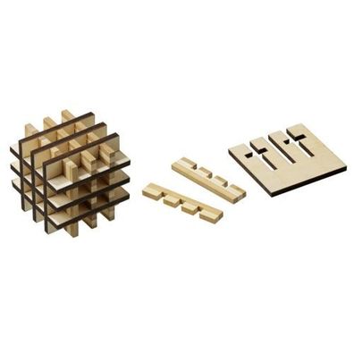 Grid-Cube - Bambus und Sperrholz - 18 Puzzleteile - Denkspiel - Geduldspiel