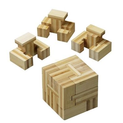 Slide-Cube - Bambus - 4 Puzzleteile - Denkspiel - Geduldspiel