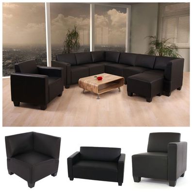 Modular Sofa-System Lyon, Kunstleder schwarz 136cm