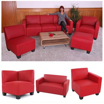 Modular Sofa-System Lyon, Kunstleder rot 136cm