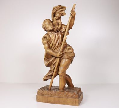 Holz Skulptur / Wandersmann mit Kind auf der Schulter / signiert / handgeschnitz #U5