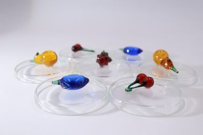 Lauscher Glas Stil - 7 Trinkglas-Deckel m. Früchte / Glas / Kunst / Figur #W