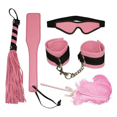 Bad Kitty 5-teiliges Set Bondageset Handfessel Augenmaske Straußenfeder Paddel