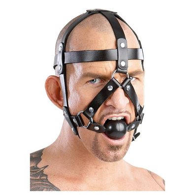 ZADO Leder Kopfgeschirr Mundknebel Kopfmaske mit Beißball BDSM fetisch bondage
