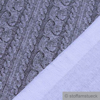 0,5 Meter Stoff Baumwolle Elastan French Terry grau Strickmuster Digitaldruck