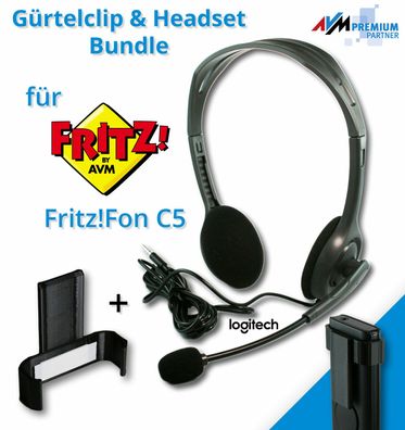 Headset & Gürtelclip Bundle für AVM Fritz!Fon C5 NEU Fritzfon Kopfhörer Gürtel