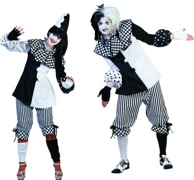 Pierrot Harlekin Kostüm Clown Pantomime Damen Herren Partnerkostüm Karneval
