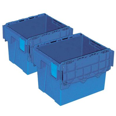 2 Mehrwegbehälter/ Versandbehälter mit Deckel, 25 l, LxBxH 400x300x305 mm, blau