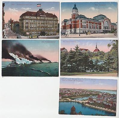 60927/5 Ak Kiel, Bahnhof, Hotel, Hohenzollernpark usw. 1916
