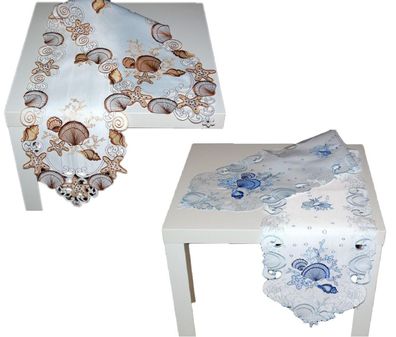 Maritim Tischband 30x160 cm Tischläufer Dekoband Weiß Stickerei Muschel Seestern