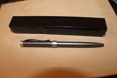 Retro-Kugelschreiber; Vintage-Kugelschreiber, silbermetallic, Hellblauer Edelstein