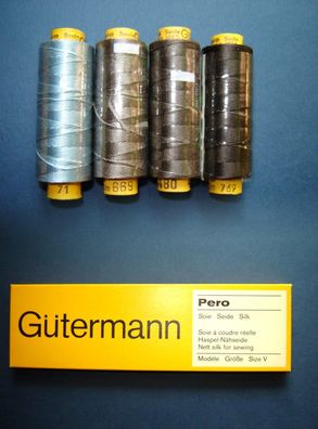 Gütermann Nähseide 100% Seide OVP 80mtr Gr 40/3 4 Farben Stickgarn Haspel-Seide