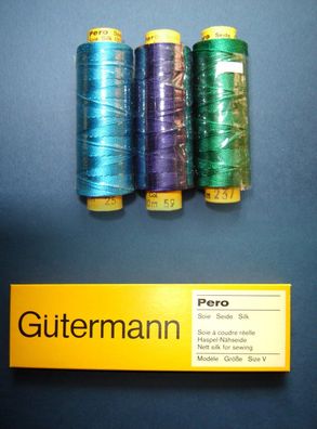 Gütermann Nähseide 100% Seide OVP 80mtr Gr 40/3 3 Farben Stickgarn Haspel-Seide