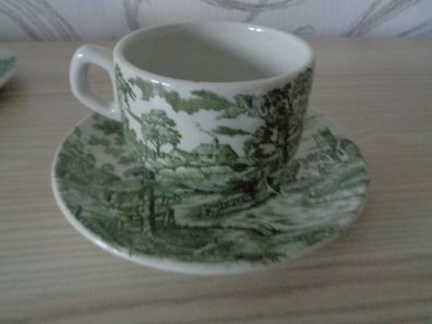 Tasse mit Unterteller -grünes Muster - Maddock-England gemarktet