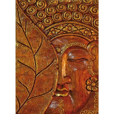 Wandrelief BUDDHA MIT Boddhiblatt Holz 30 cm Wandbild Buddhakopf Energiebild
