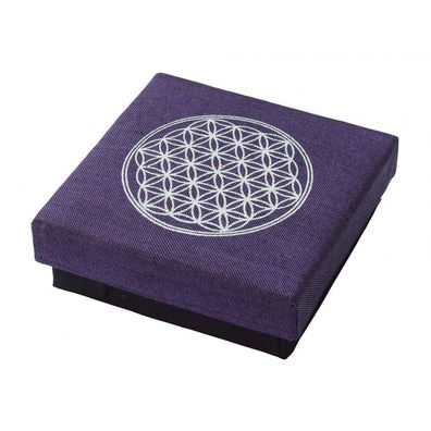Geschenkbox BLUME DES LEBENS Baumwolle purple 9 cm Geschenkkiste Schmuckkiste