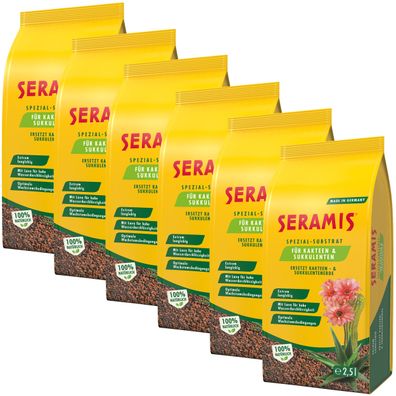 6 x Seramis® Spezial-Substrat für Kakteen und Sukkulenten, 2,5 Liter